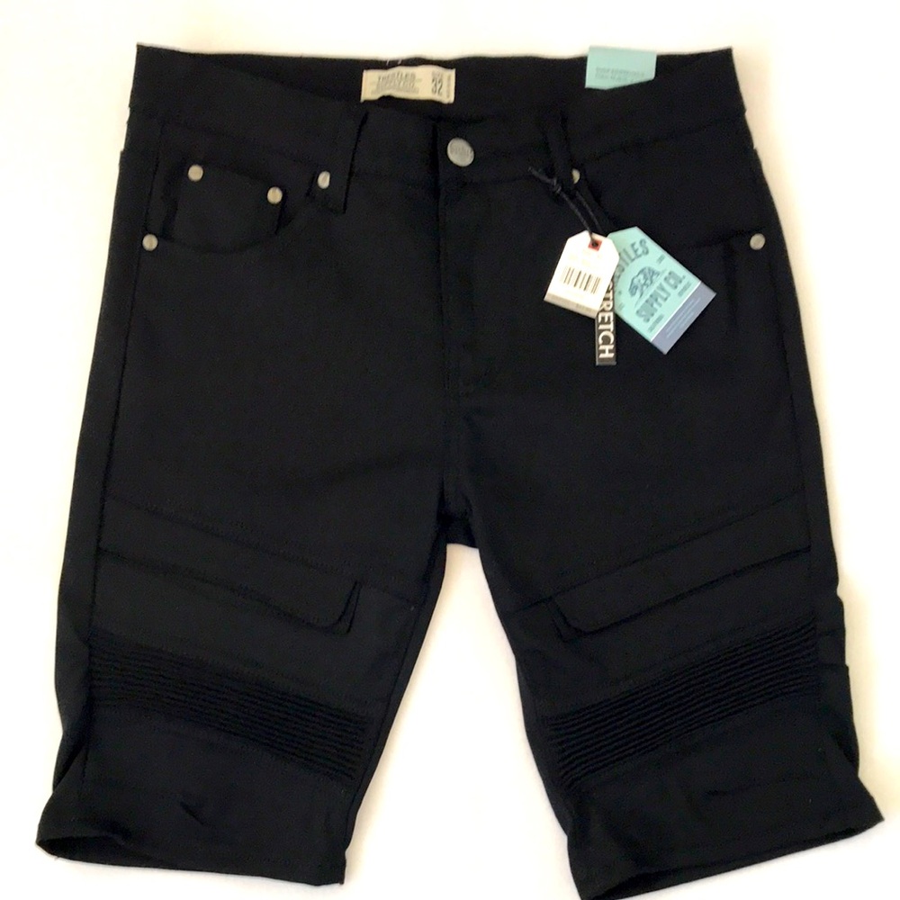 Trestles Supply Co Black Denim Jean Shorts Modern Textured Thigh Sz 32 Stretch